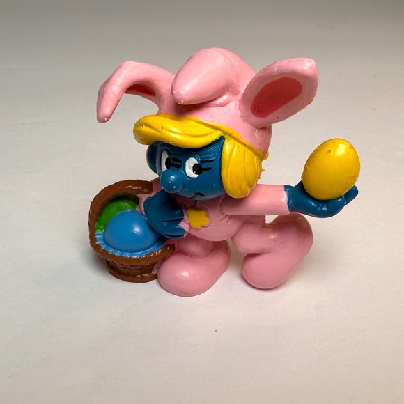 Vintage Easter Smurfette Figurine – Pink Bunny Costume – Schleich Portugal - Picture 1 of 7